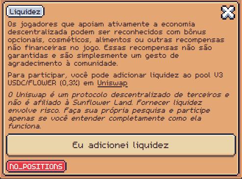 In-game Liquidity modal — pool validation