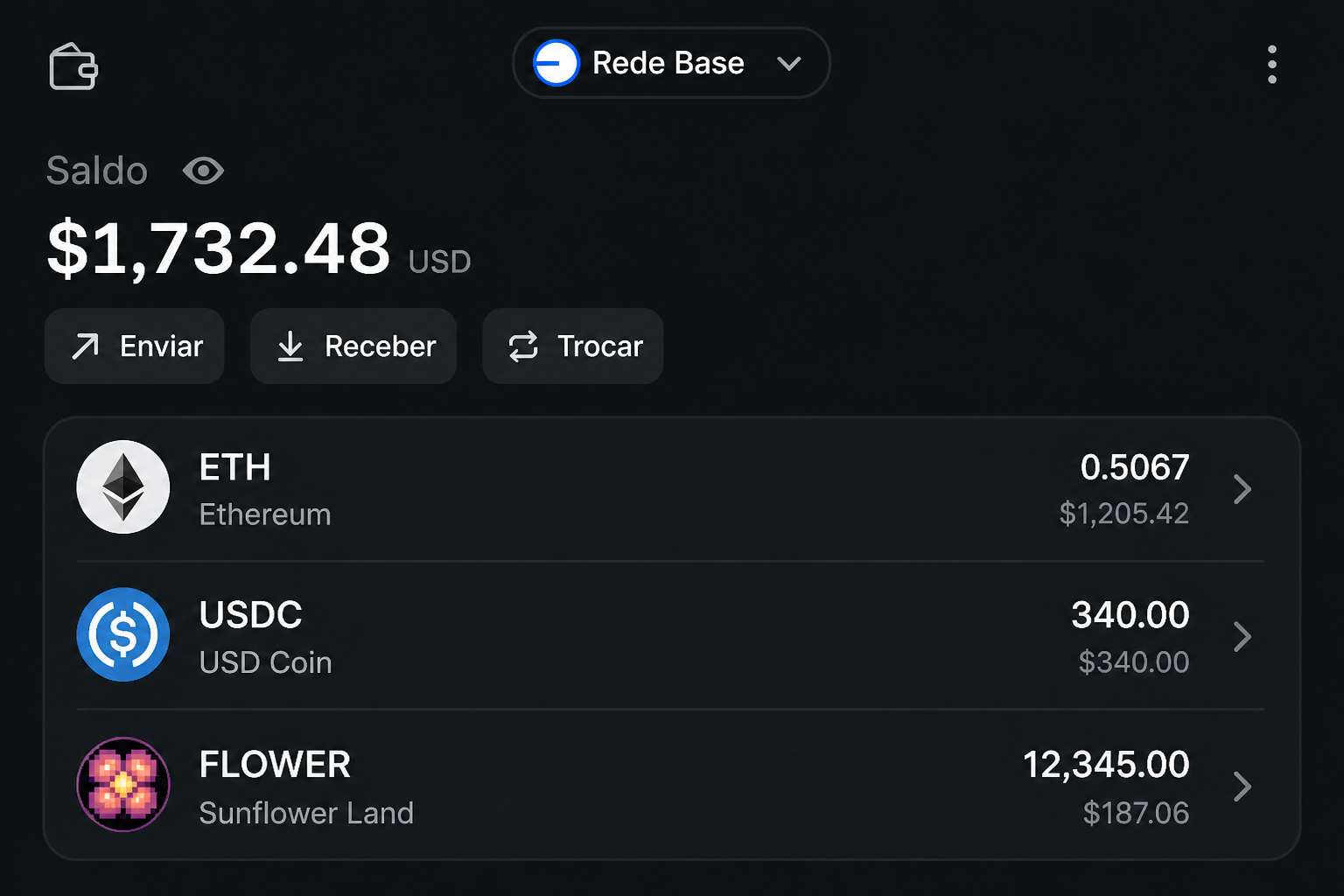 Wallet on Base with USDC and FLOWER